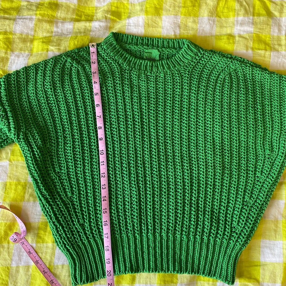 Babaa Green Crew Neck Sweater with Ribbed Knit
